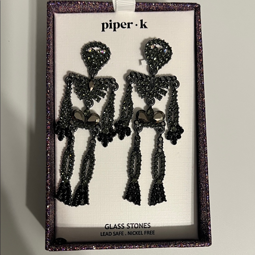 Piper K Black Skeleton Earrings Halloween New